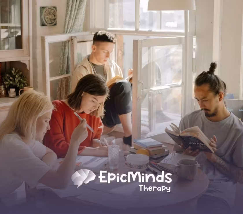 BCBA student in library looking tired while studying, surrounded by open books and a lamp in MD.