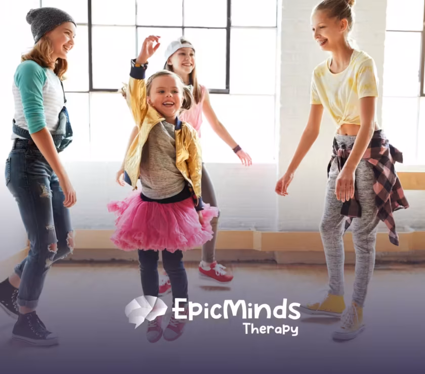 A group of kids during dance therapy